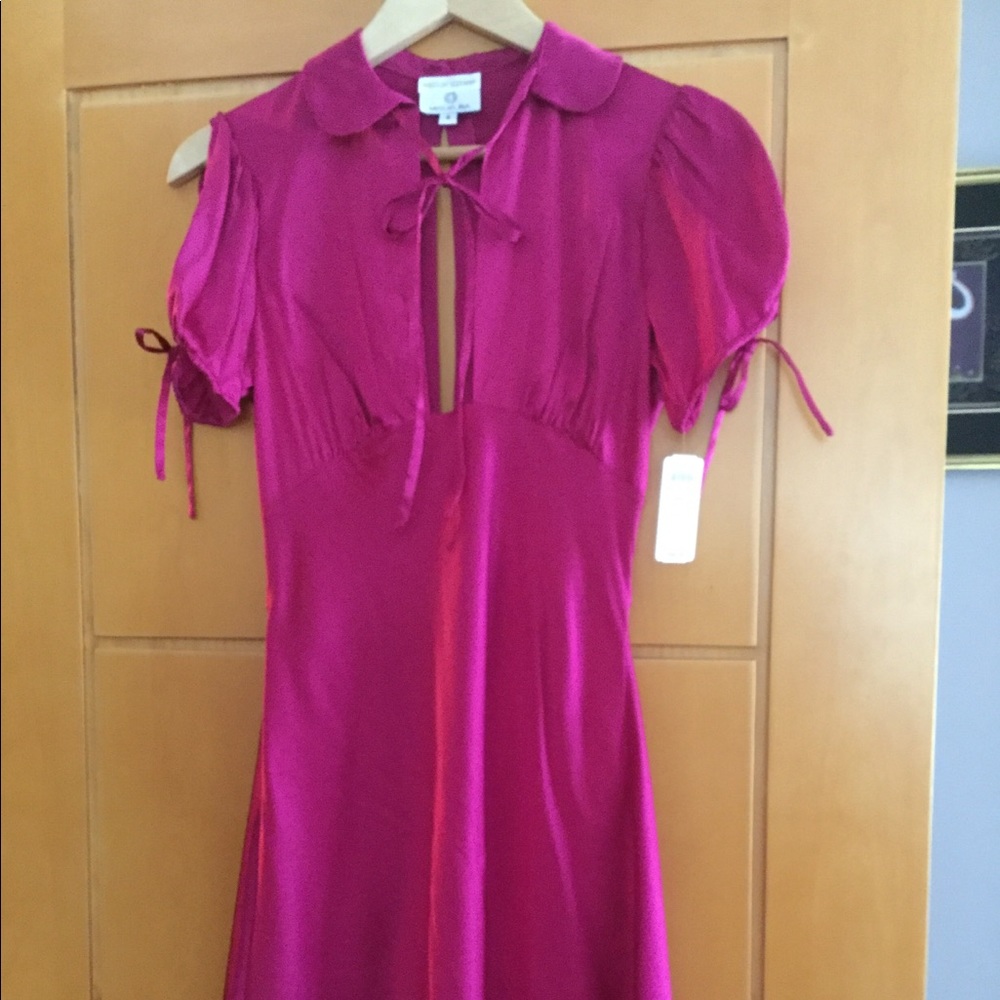 Satin silk fuschia Miguelina cutout mini dress